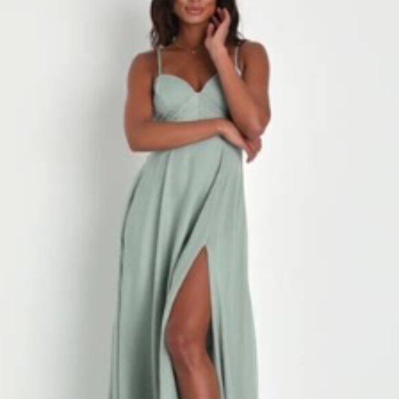 Lulus Dreamy Destiny Sage Green Pleated Backless Maxi Dress - Picture 1 of 5
